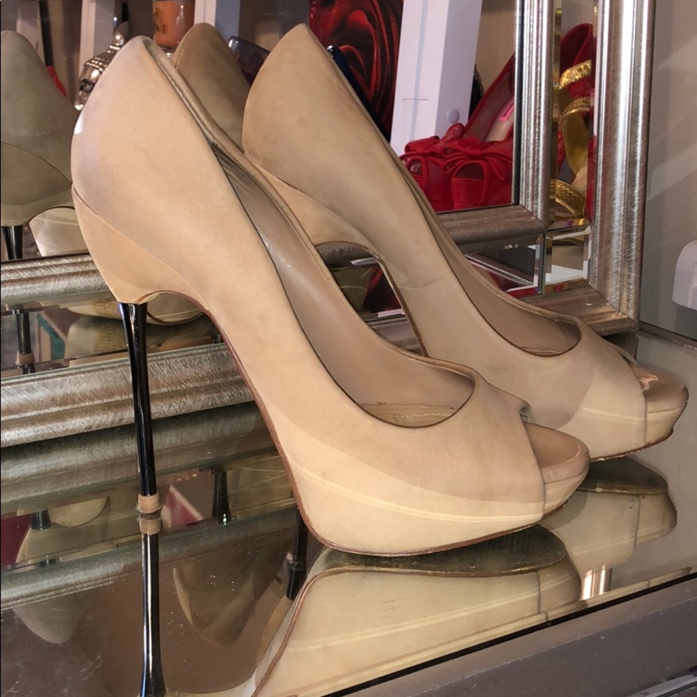 Smooth nude suede peep toe heels Aldo